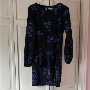 Elegant Black and Blue Floral Dress